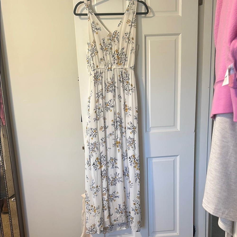 Floral Maxi Dress in Cream and Blue